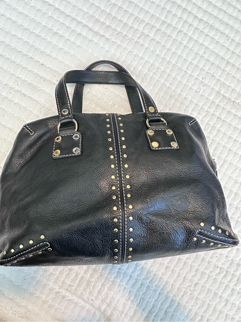 Michael Kors Studded Astor Satchel Black & Gold Soft Leather CLEAN - Picture 3 of 13